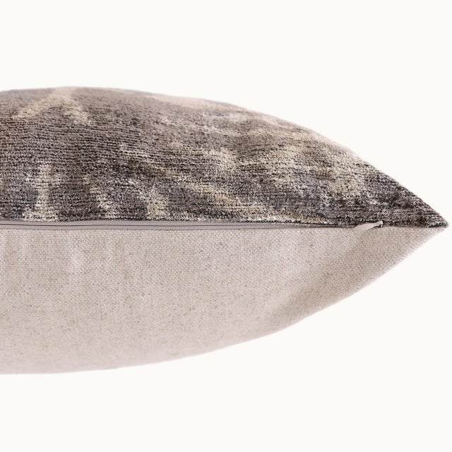 Dove Gray Hand-Knotted Split-Tone Silk Velvet Pillow - 20x20 Black & Silver For Sale - Image 8 of 8