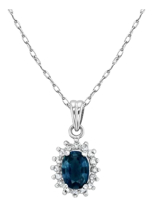 Oval Sapphire Diamond Halo Necklace 14k White Gold 16"
