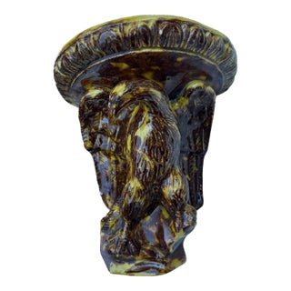 Antique Rockingham Glaze Yellowware Eagle Corner Wall Shelf Bracket 9” For Sale