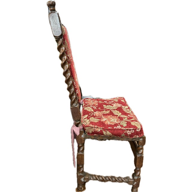Late 19th century French Renaissance style carved fruitwood chairs. Featuring barely twist legs and carvings in the chair...