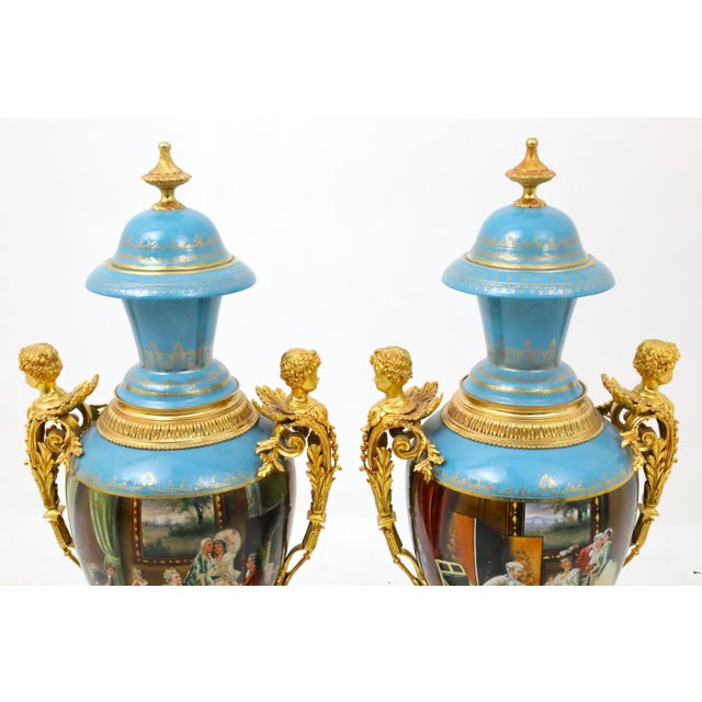 A monumental and highly decorative antique German Dresden porcelain covered centerpiece urn, made in Germany in the early...