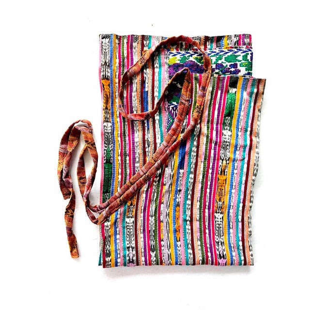 Offered is a vintage apron made of handwoven and hand-embroidered loomed wool and cotton jaspe textiles made in Guatemala....