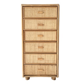 Vintage Rattan Wicker 6-Drawer Dresser, 1960s For Sale