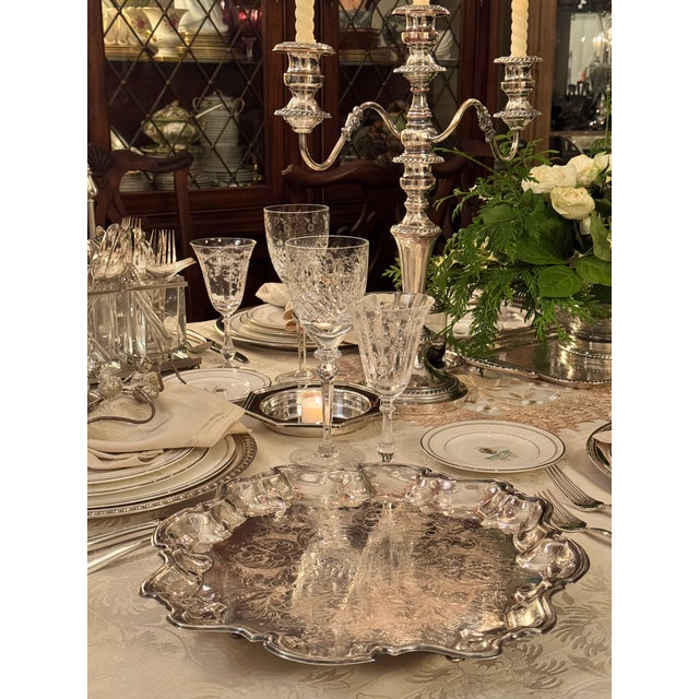 Vintage F B Rogers Silver Plate Footed Tray For Sale - Image 13 of 14