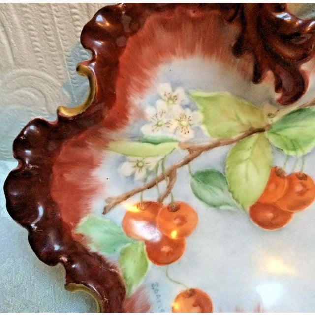 Signed Antique Hand Painted Cherries Cabinet Bowl For Sale - Image 4 of 6