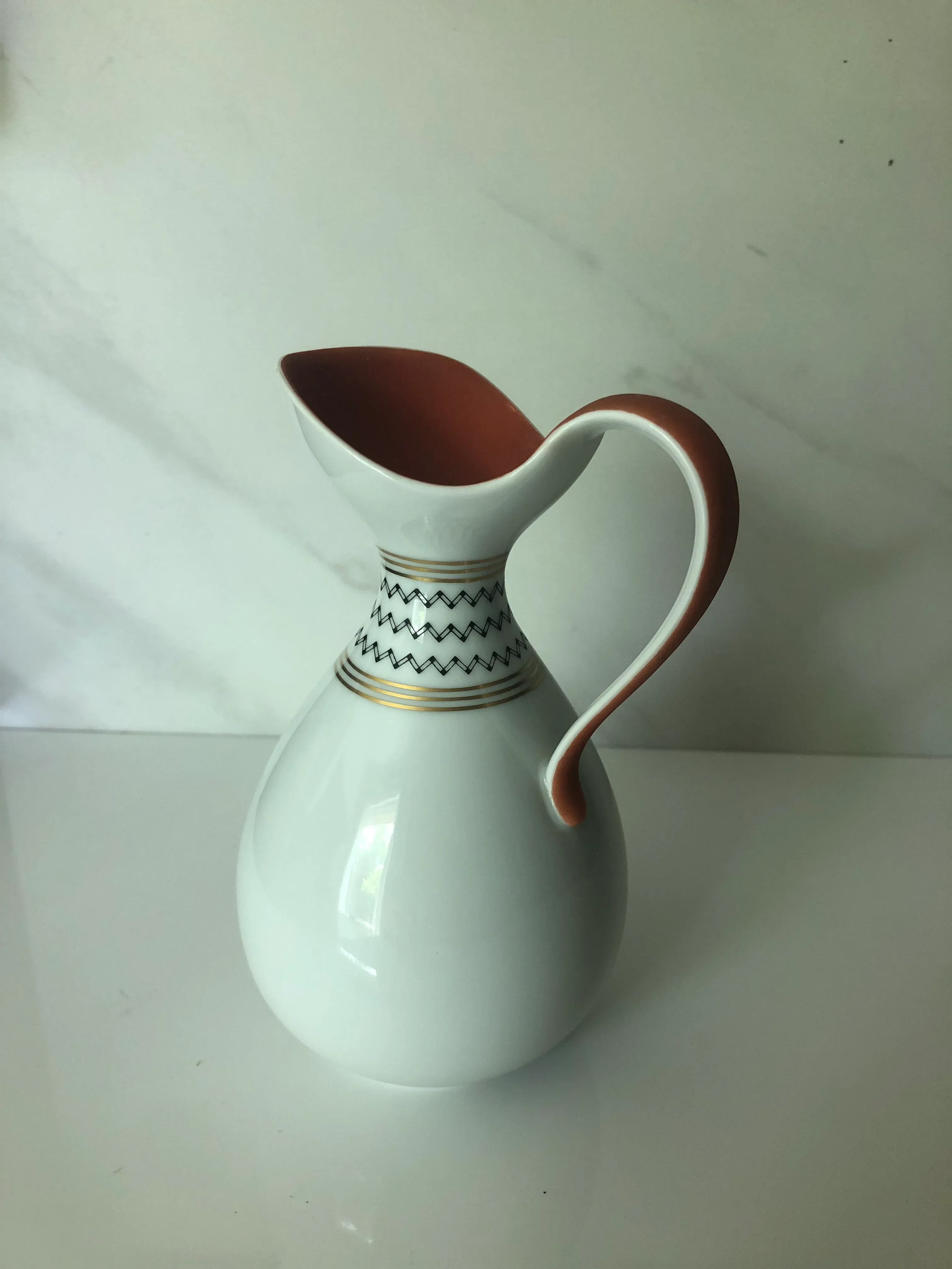 1950s Richard Ginori Italian Art Deco Porcelain Pitcher | Chairish