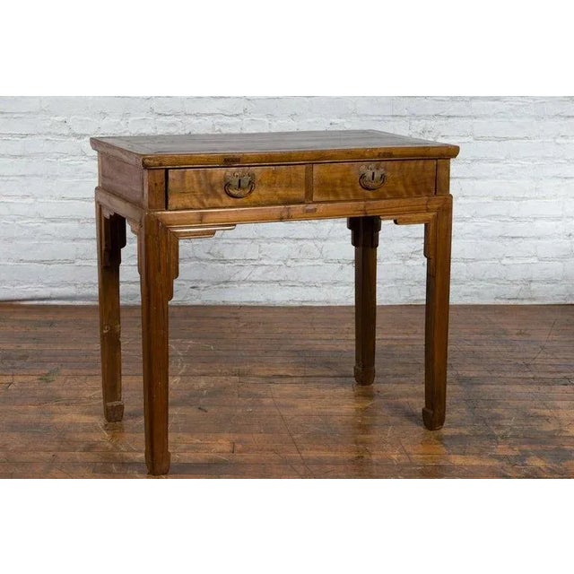 19th Century Chinese Qing Dynasty Two-Drawer Desk with Bronze Butterfly Hardware For Sale - Image 11 of 13