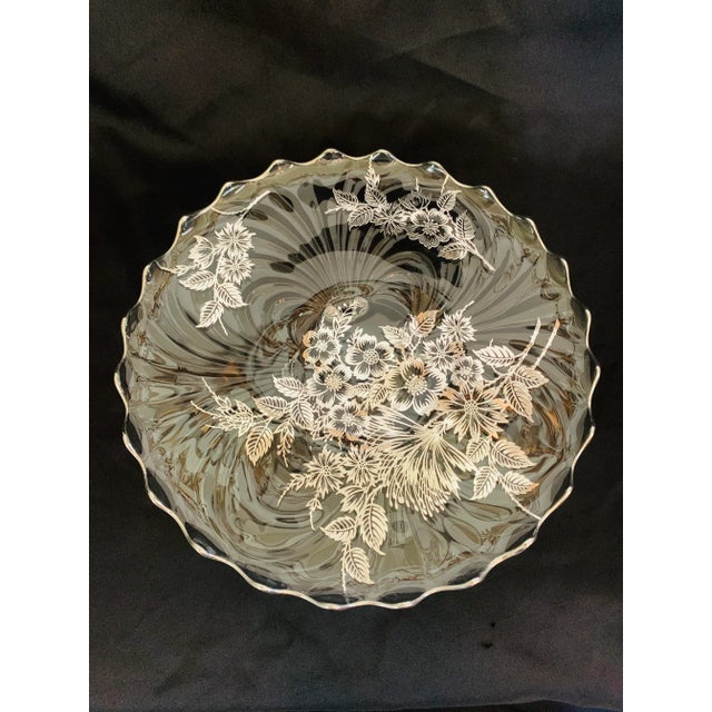 Metal Mid 20th Century Ruffled Glass Large Silver Overlay Centerpiece Footed Platter For Sale - Image 7 of 13