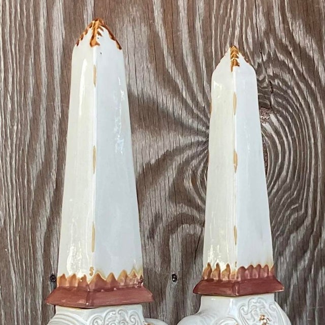White Vintage Boho Glazed Terra Cotta Elephant Obelisks - a Pair For Sale - Image 8 of 14