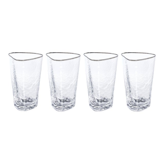 Kampari Triangular Highball Glasses with Platinum Rim, Set of 4 For Sale