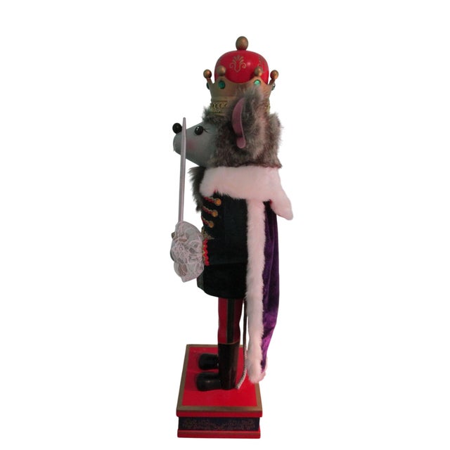 Shabby Chic Mouse King Nutcracker 24 Tall No Box Guc Wood Faux Fur For Sale - Image 3 of 7