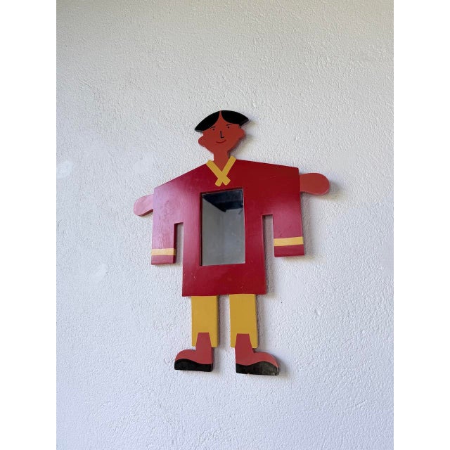 Childrens Mirror with Painted Wooden Figure, 1980s For Sale - Image 9 of 18