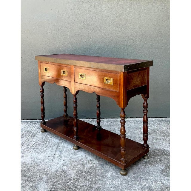 Campaign Vintage Double Sided Campaign Console Table For Sale - Image 3 of 12
