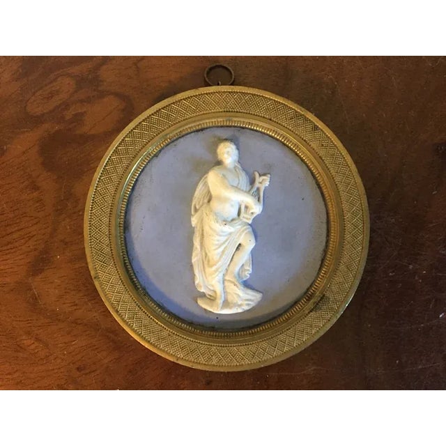 19th Century Antique 19th Century English Regency Wedgwood Jasperware Neoclassical Round Plaque of Apollo in Bronze Frame For Sale - Image 5 of 9