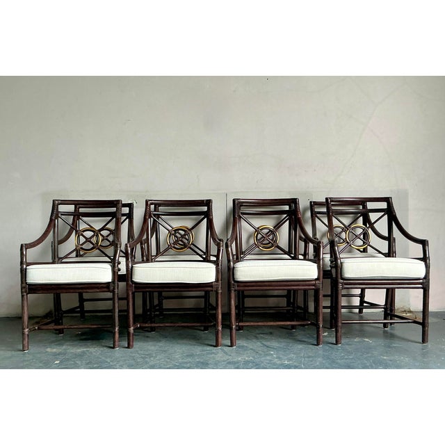 Late 20th Century Vintage Coastal McGuire Target Back Rattan Dining Chairs - Set of 8 For Sale - Image 5 of 10