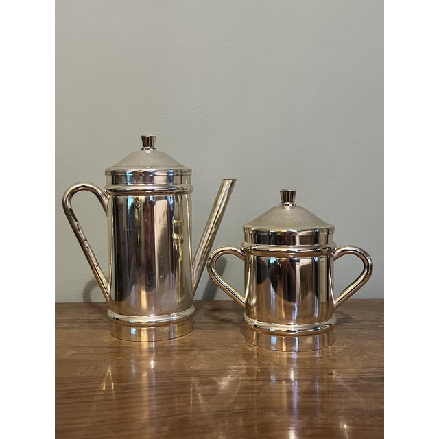 Mid-Century Modern Silver-Plated Teapot and Sugar Pot with Lid from CS, Italy, 1940s, Set of 2, in Good conditions....