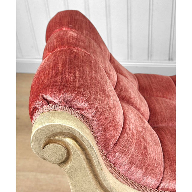 Vintage French Louis XVI Pink Suede Tuft Window Bench Chaise Settee For Sale - Image 9 of 10