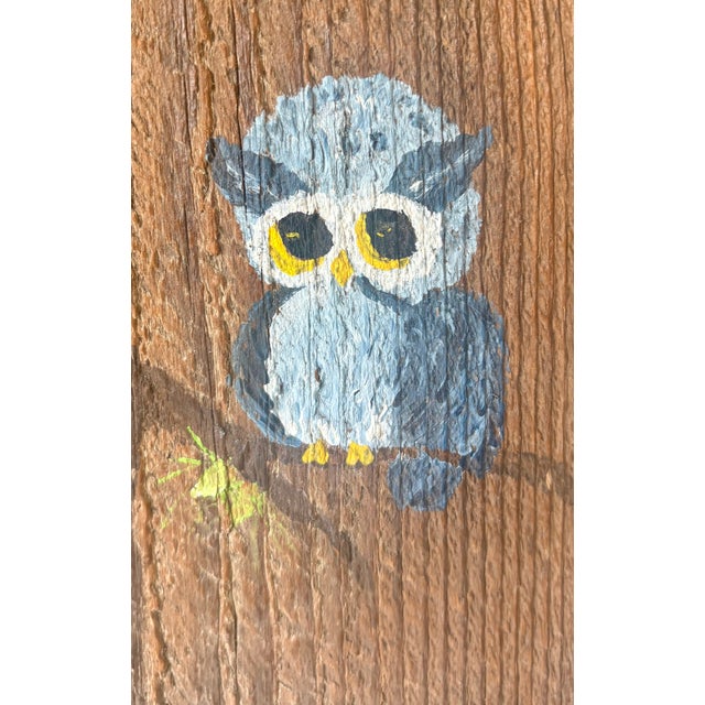 Brown Late 20th Century Folk Art Owl Paintings on Reclaimed Wood, a Pair For Sale - Image 8 of 9
