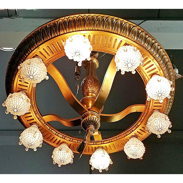 French Bronze Dore' Wheel Chandelier For Sale - Image 4 of 10