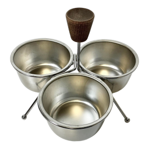 Mid-Century Boho Chic Metal Condiment or Dressing Serving Dishes With Caddy, 3 Wells.