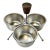 Mid-Century Boho Chic Metal Condiment or Salad Dressing Serving Dishes With Caddy, 3 Wells. For Sale