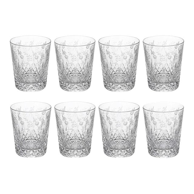 Vintage Yugoslavian Rogaska "Gallia" Cut & Etched Crystal Flared Double Old Fashioned Rocks Glasses - Set of 8 For Sale