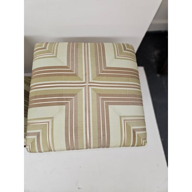 Square Silk Taffeta Upolstered Stools or Ottomans With Nailhead Trim on Tiny Bunn Feet - A Pair For Sale - Image 4 of 5