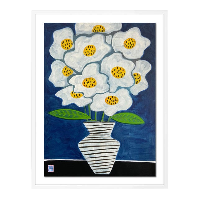 Fluffy Flowers by Jelly Chen in White Framed Paper, Medium Art Print For Sale