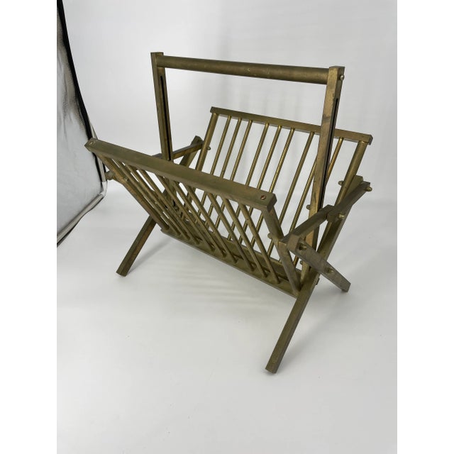 Metal 1980's Collapsible Italian Brass Magazine Rack For Sale - Image 7 of 7