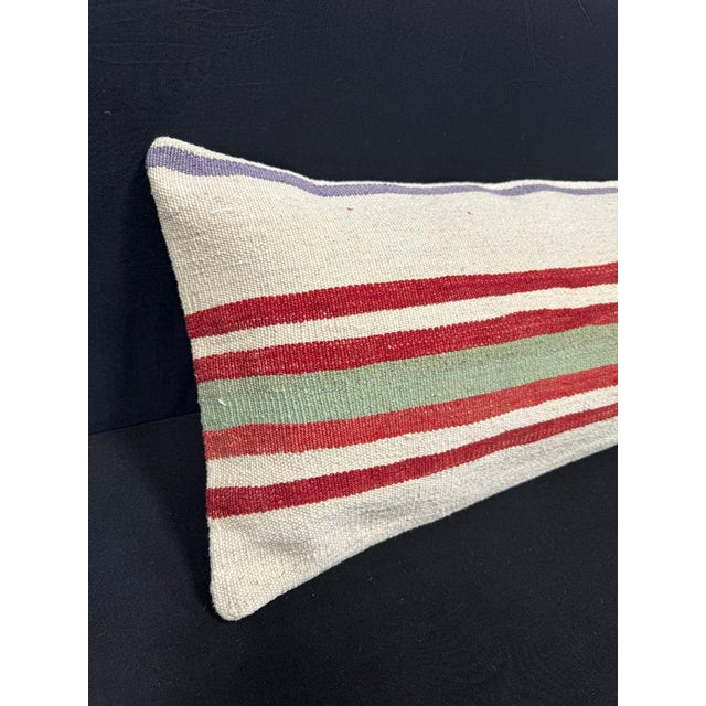 Turkish Hemp Pillow Cushion Natural Beige Red Cushion Cover 14x45 #18045 Enhance your home decor with our Kilim Pillow...