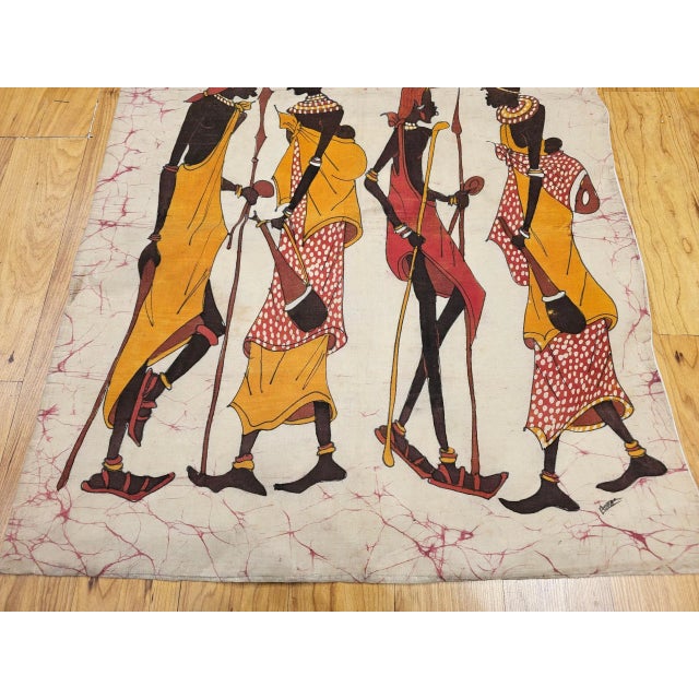 Vintage African Batik Wall Art, Hand Painted Textile Tapestry Wall Art For Sale - Image 10 of 12