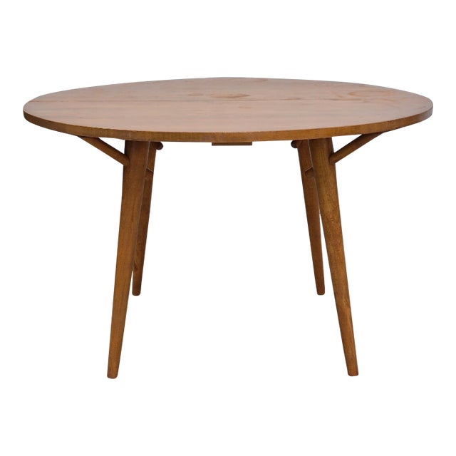 1950s Midcentury Modern Russel Wright for Conant Ball Maple 48" Round Dining Table With Atomic Legs for Restoration For Sale