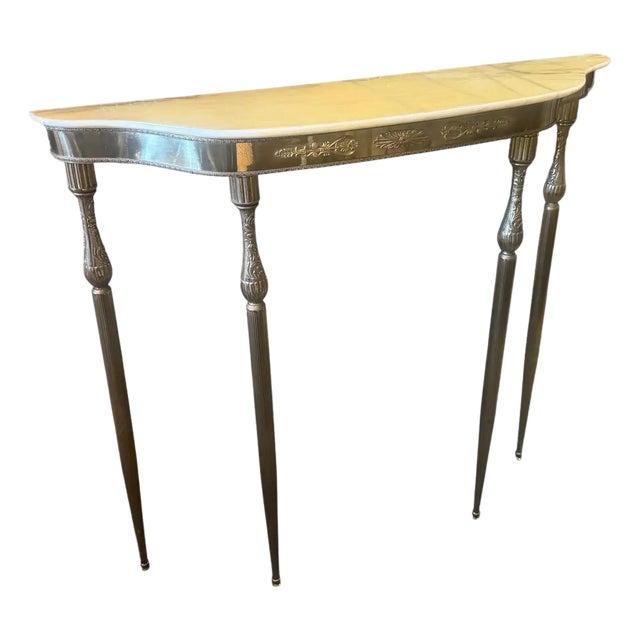 1950s Mid-Century Modern Brass and Marble Italian Console Table For Sale