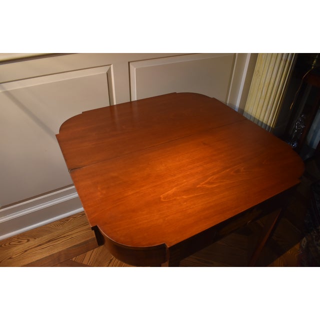 Wood Antique American Inlaid Mahogany Hepplewhite Folding Top Games Table For Sale - Image 7 of 7