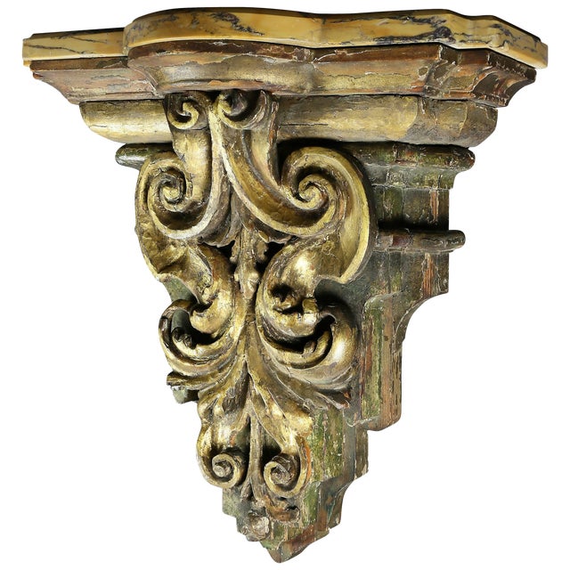 Italian Baroque Giltwood and Marble Wall Bracket For Sale