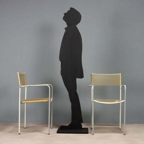 Set of four chairs with white lacquered metal frame, PVC seat and backrest. Good condition. After studying at the Istituto...