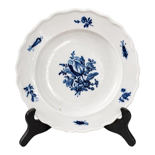 Antique 19th-Century Meissen Blue Flower & Insects Porcelain Soup Plate, 9¾” For Sale