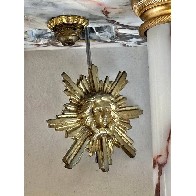 Gold Vintage French Marble Ormolu Column Clock For Sale - Image 8 of 12
