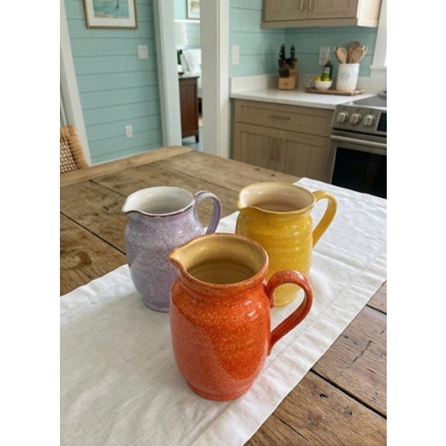 Set of 3 Vintage Moroccan Handmade & Hand-Painted Ceramic Pitchers For Sale - Image 9 of 12