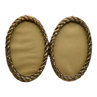 Vintage Mid-Century Hollywood Regency Heavy Gilt Double Oval Rope Frame For Sale