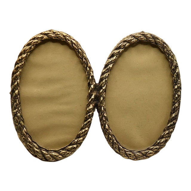 Vintage Mid-Century Hollywood Regency Heavy Gilt Double Oval Rope Frame For Sale