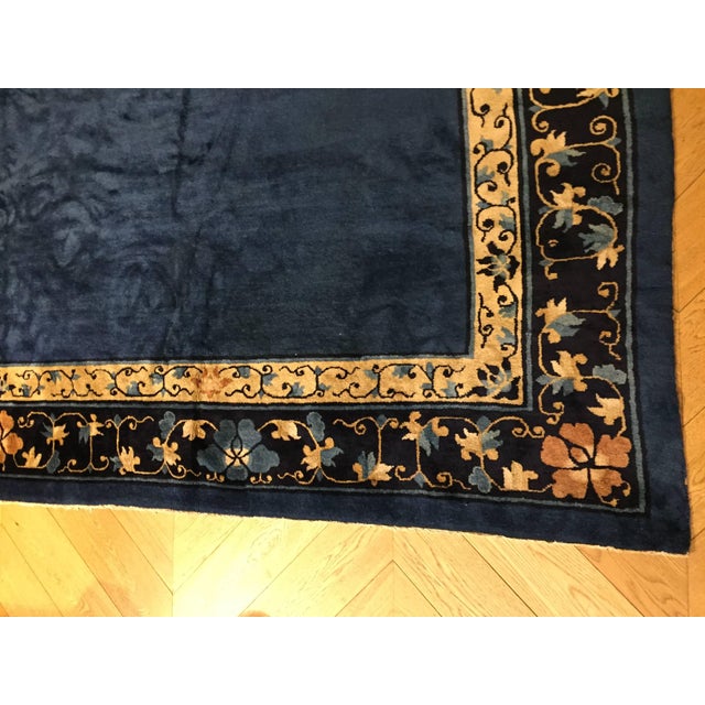 Chinese Blue Woolen Rug, 1920s For Sale - Image 9 of 16