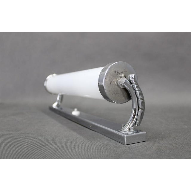 1930s Czechoslovak Art Deco Bauhaus Tubular Chrome Wall Light with Milk Glass Shade, 1930s For Sale - Image 5 of 13