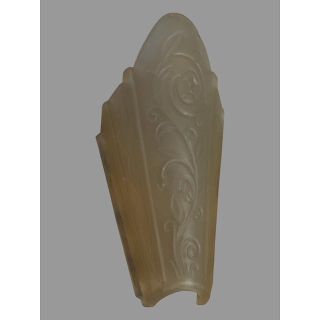 Brown Pair Antique Art Deco 2 Light Ceiling Fixtures Amber Glass Slip Shades 1930s For Sale - Image 8 of 12