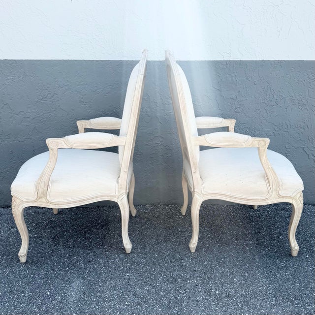 Wood Vintage Cream and White French Provincial Lounge Chairs - A Pair For Sale - Image 7 of 9