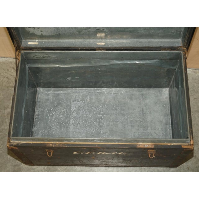 Original Fully Stamped Army & Navy CLS Steamer Campaign Trunk with Zinc Lining For Sale - Image 15 of 18