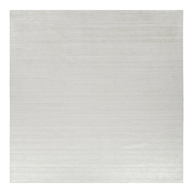 Rug & Kilim’s Oversized Textural Square Rug In Solid White and Gray Striae - 13x19 For Sale