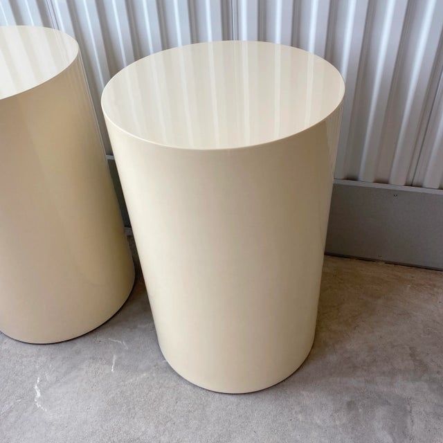 A pair of Paul Mayen for Intrex Habitat pedestal pairs lacquered in cream. Great vintage condition with only slight chip...
