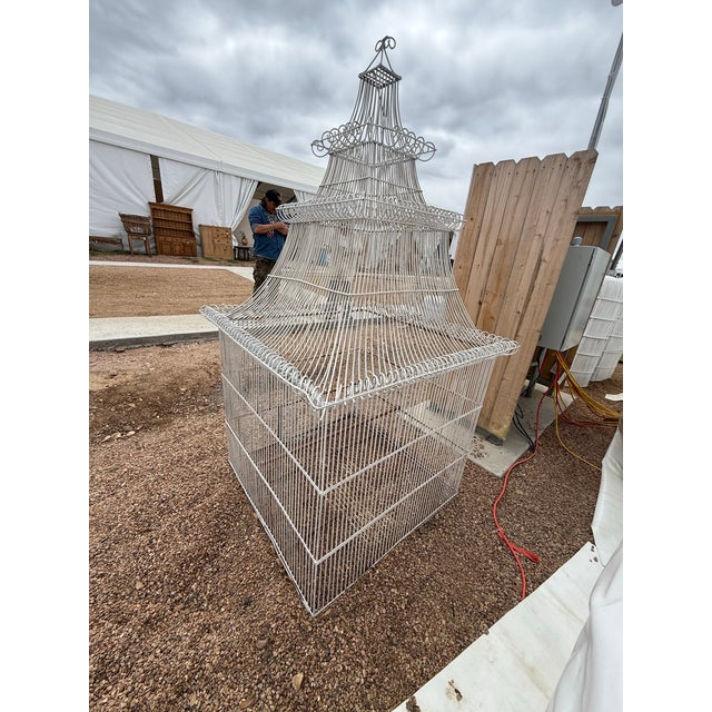 Shabby Chic Vintage Extremely Large Pagoda Top Birdcage For Sale - Image 3 of 10