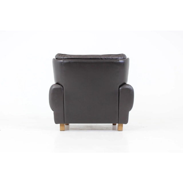 Wood Czech Brown Leather Armchair from Vyber, 1970s For Sale - Image 7 of 8